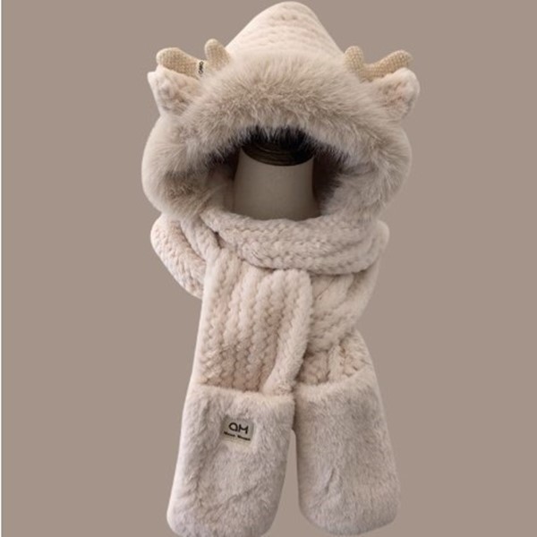 ست سه تکه دستکش ، شال گردن ضخیم دولایه کلاه یکپارچه زنانه