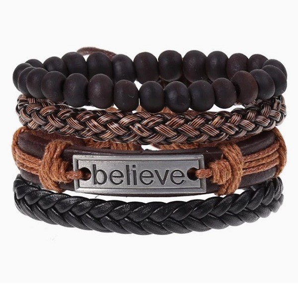 دستبندچرم چندلایه دستبافت